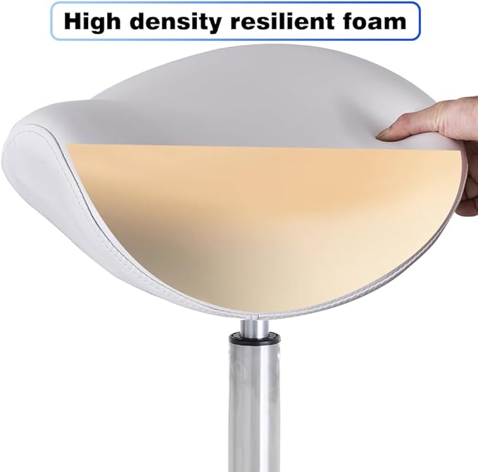 Ergonomic Saddle Rolling Stool for Salon Office Bar Tattoo Lash Tech Manicure Kitchen Hygienic Home Eyelash Artist Spa Metal Stool with Wheels Adjustable Seat Chair,White