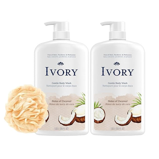 Ivory Body Wash - Ivory Clean Body Wash Pump Original with body pump. Ivory soap pamper yourself with this moisturizing body wash pump with 35 Fl. Oz. each with shower loofah (Pack of 2). (Coconut)