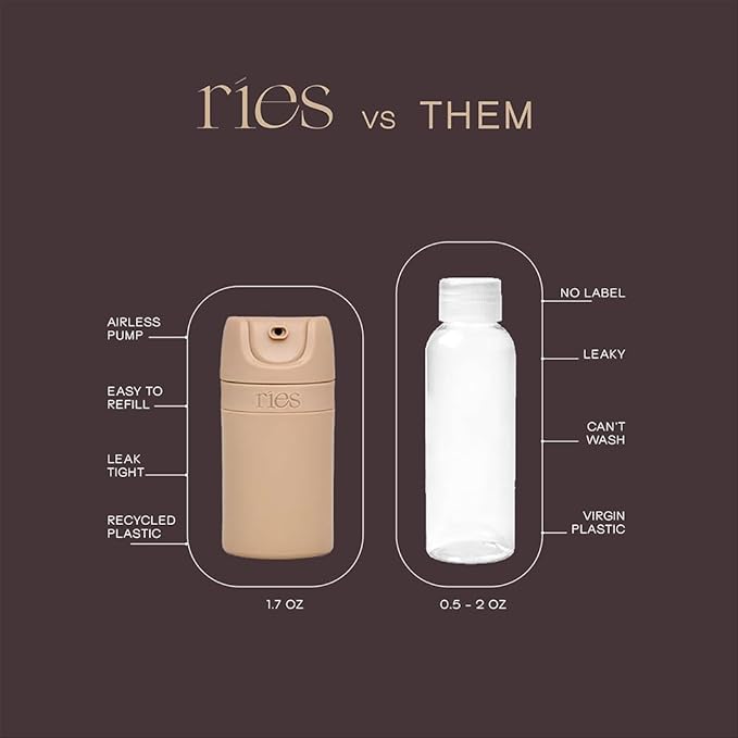 Starter Set Toiletry Travel Bottles – Set of 3 (1.7oz) Airless Pump Containers for Shampoo, Conditioner, Body, Face – Leak-Proof, TSA-Approved, Dishwasher Safe- (Outlier Sand)