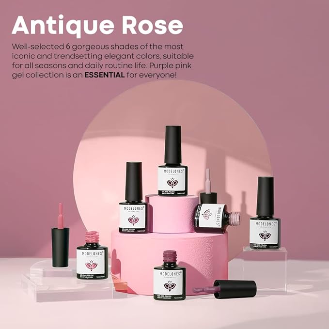 modelones Gel Nail Polish- 6 Colors Pink Brown Burgundy Red Gel Polish Set Peach Pastel Pink Nail Polish Gel Kit Soak Off Manicure Set Nail Art Gift for Women DIY Home Salon
