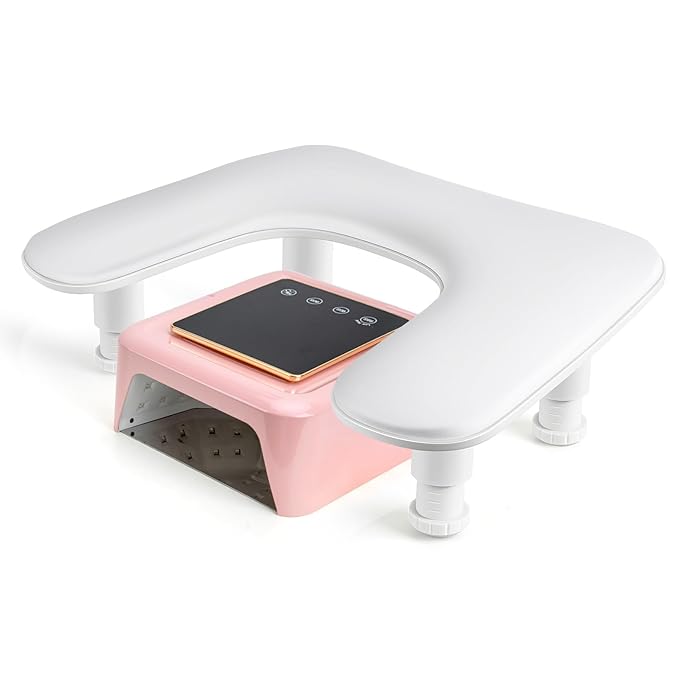 Arm Rest for Nail Tech: Adjustable Height PU Leather Nail Rest Stand, U-shaped Professional Manicure Hand Rest Pillow for Acrylic Nails Salon Home Use White