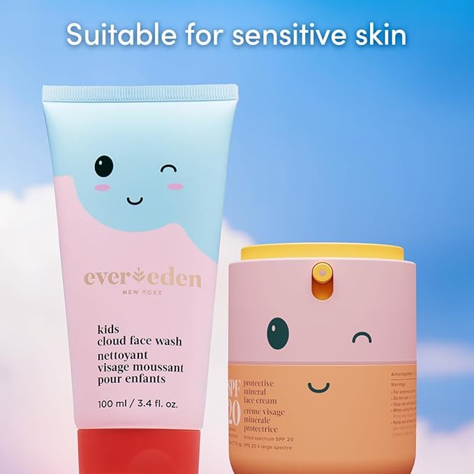 Happy Morning DUO Kids Spa Headband for Girls: Clean & Vegan Skin Care Bundle | Cloud Face Wash + SPF 20 Mineral Face Cream | Non-Toxic | Easy-to-Use Skincare