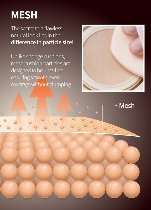Mesh Tight Up Cushion (02-Refil), Korean makeup foundation, Sweat proof, face makeup, Natural look, Healty and Warm neutral (#23), Long Lasting foundation