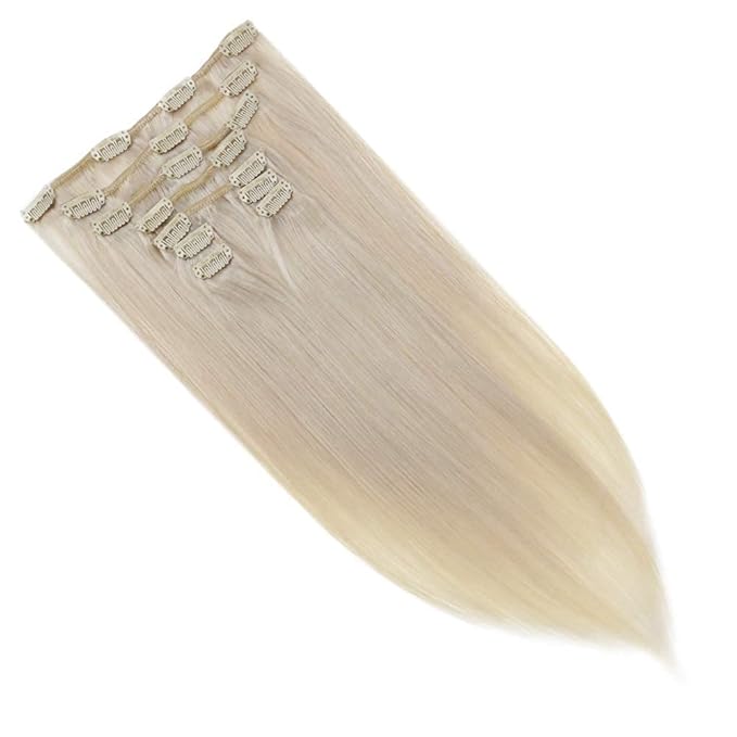 Full Shine Blonde Hair Extensions Clip ins Blonde Clip in Extensions Real Human Hair Triple Weft Seamless Hair Extensions Human Hair for Women 16 Inch 7 Pcs 120 G