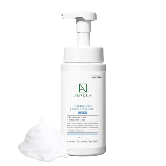 CORÉANA AMPLE:N Hyaluron Shot Bubble Cleanser – Korean Moisturizing Foaming Facial Cleanser with Hyaluronic Acid - Bubble Face Wash to Control Sebum - Oil Excretion and Refine Texture, 15.2 fl.oz.