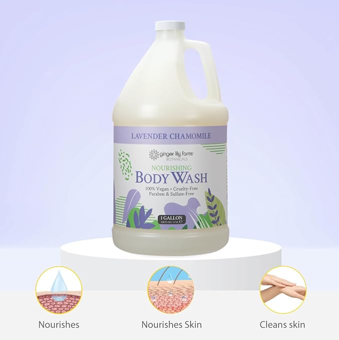 Ginger Lily Farms Botanicals Nourishing Body Wash, 100% Vegan & Cruelty-Free, Bath & Shower Gel for Men and Women, Lavender Chamomile Scent, 1 Gallon Refill (128 fl oz)
