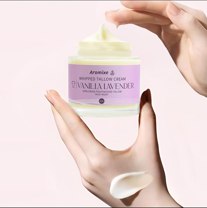 Halal Whipped Tallow Moisturizer for Face and Body - 100% Natural, Grass-Fed, and Sensitive Skin Friendly - 4oz (4 oz, Vanilla Lavender)