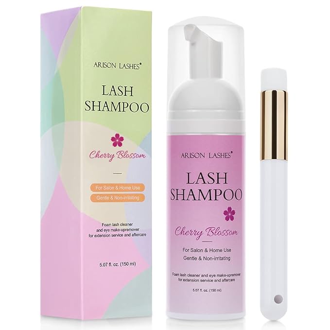 Lash Shampoo for Lash Extensions 150ml Eyelash Extension Cleanser Lash Extension Shampoo with Brush Arison Safety Gentle Eyelid Foaming Cleanser Makeup Remover, Deep Cleansing & Nourishing