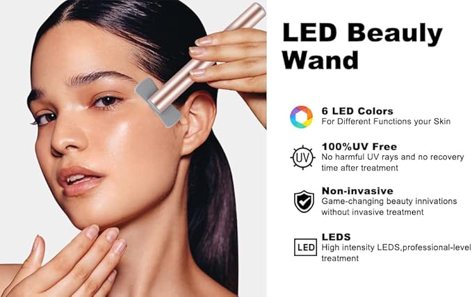 Red Light Therapy for Face, 6 in 1 LED Light Therapy Eye Equipment for Skin,Face Wand with Facial Massager, Skincare Facial Wand,Vibration, Thermal, Microcurrent,Portable Beauty Tools