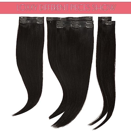 Loxxy Seamless Clip in Hair Extensions Real Human Hair Natural Black Extensions Hair Clip in Skin Weft 7Pcs 110G Invisible Seamless Extensions Clip in Human Hair For Women 20Inch #1B
