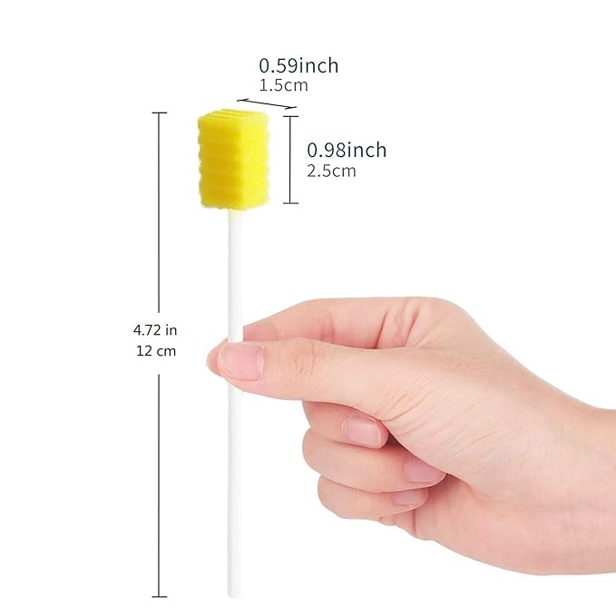 100 Pack Disposable Oral Swabs, Sterile Dental Sponge Swabsticks Unflavored for Mouth & Gum Cleaning - Yellow