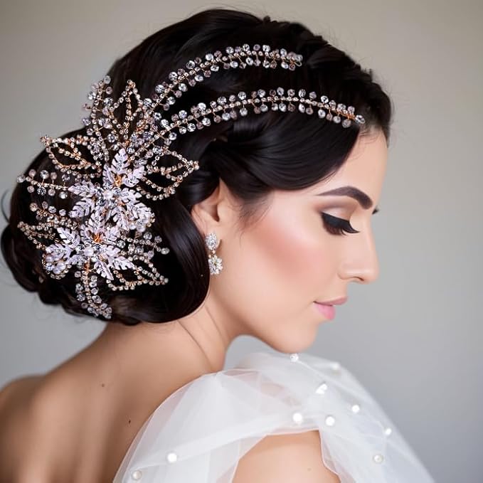 Wedding Head Pieces Crystal Bridal Hair Clips Women's Handmade Bridal Rhinestone Wedding Party Hair Accessories (Gold)