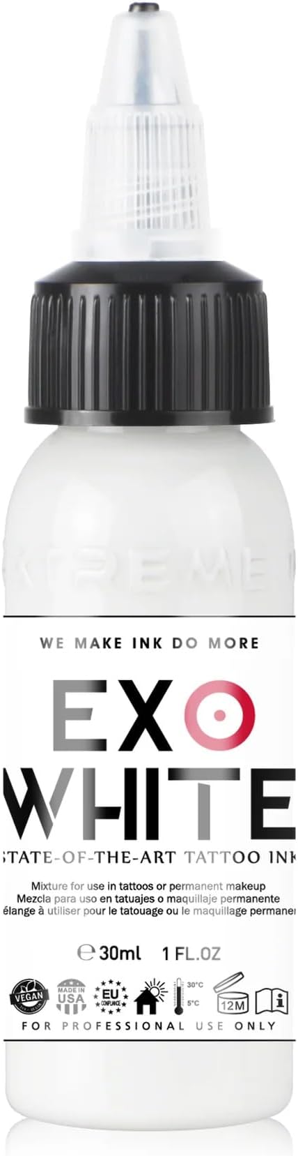 Xtreme EXO White Tattoo Ink - Brilliant Highlights and Dimension, Luminous for Stunning Contrast - Sterile, Vegan, High Pigment Load for Intense Coverage (1 oz)