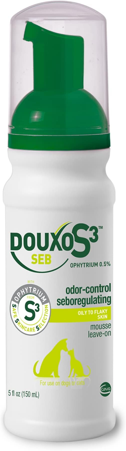 Douxo S3 Seb Mousse, Contains 0.5% Ophytrium, Odor Control & Seboregulating, For Oily to Flaky Skin, Seborrhea, For Dogs and Cats, 5.1 fl. oz. (150mL)
