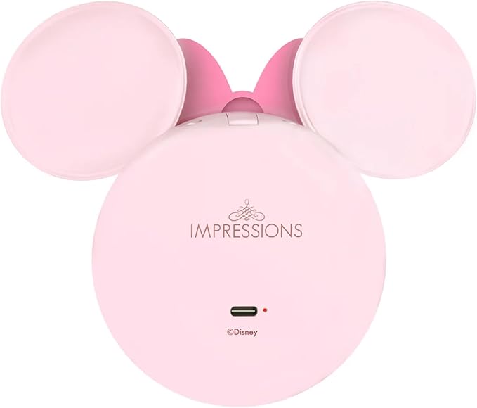 Impressions Vanity Minnie Mouse Shape LED Compact Mirror for Purse, Double Sided Travel Lighted Makeup Mirror with 2X Magnification, Soft Touch Sensor, Adjustable Brightness, and Pink Polka Dot Bow