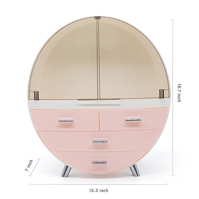 13.4''x15.7'' Makeup Organizer Large Capacity Waterproof and Dustproof Cosmetic Display Cases Desktop Beauty Storage Drawer Lipstick Skin Care Shelf (L, Pink)