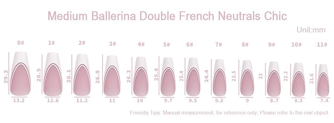 Allkem Soft Gel Nail Tips - Medium Long Ballerina Nail Extensions Kit - 12 Sizes Full Cover Nails - Double French (240 Pieces)