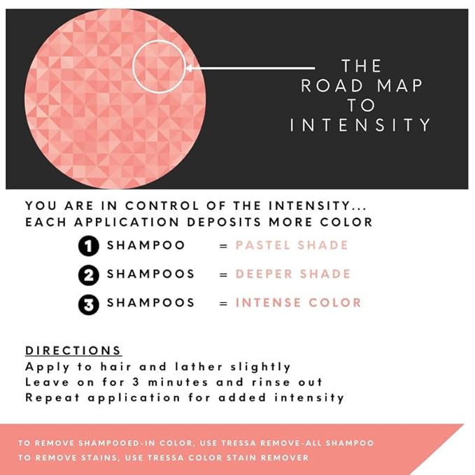 Watercolors by Tressa INTENSE 3-in-1 Color Depositing Shampoo, Semi Permanent Hair Color, Hair Dye Shampoo for Curly, Dry, and Normal Hair, 8 fl oz - PEACH