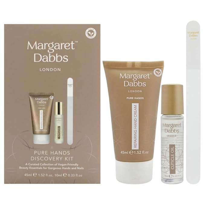 Margaret Dabbs London Pure Hands Discovery Gift Set with 45ml Repairing Hand Cream, 10ml Cuticle Oil and Small Crystal Nail File