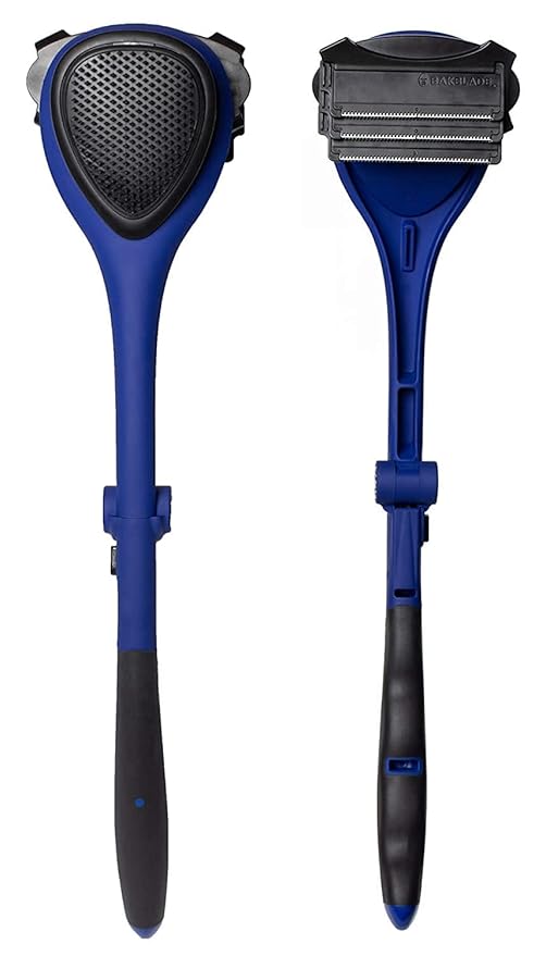 BAKblade 2.0/ELITE PLUS - Back Hair Removal and Body Shaver (DIY), Easy to Use Ergonomic Handle for a Close, Pain-Free Shave, 3 of the Wet or Dry Disposable Razor Blades, Scrubbing Sleeve Included