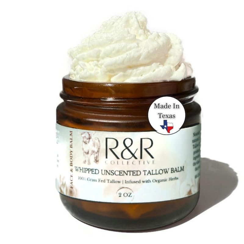 Handmade Tallow Balm (Unscented)- 100% Grass Fed Beef Tallow for Skin Care- 100% Natural Whipped Tallow Balm- Sensitive & Dry Skin, Eczema, Psoriasis- 2 FL. oz