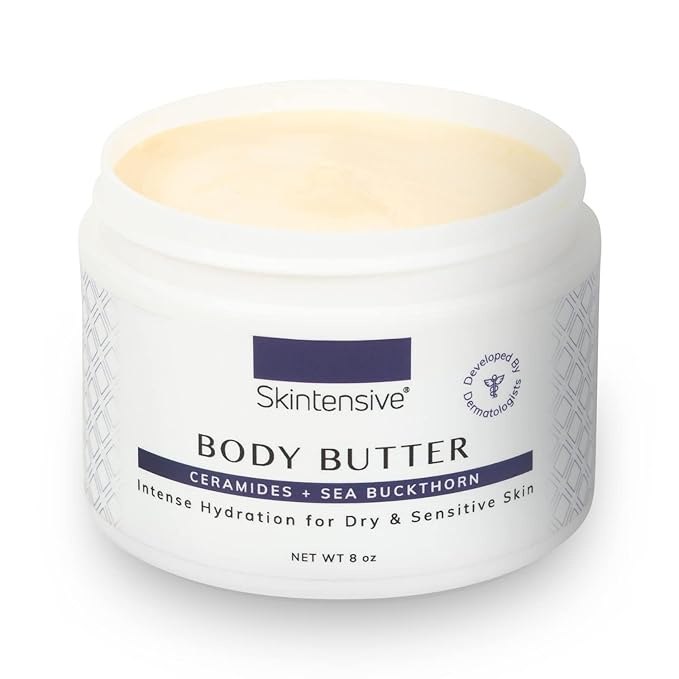 SKINTENSIVE Body Butter with Sea Buckthorn Extract - Organic Coconut Oil Body Butter Ointment for Eczema-Prone Skin, 8 oz