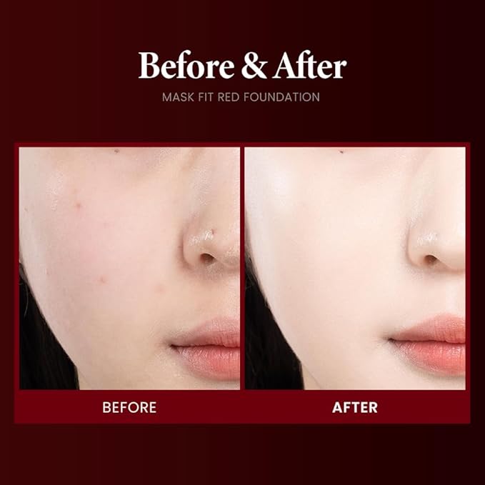 TIRTIR Mask Fit Red Foundation + Puff Set | High Coverage, Long-Lasting, Lightweight, Buildable Coverage, Radiant Semi-Matte Finish, All Skin Types, Korean Foundation, #21N Ivory