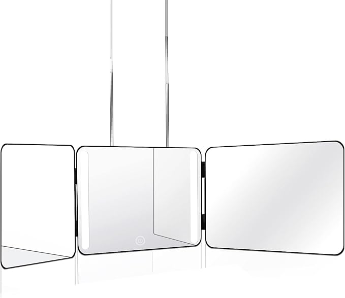 JANMPASK LED 3 Way Mirror for Self Cutting Mirror Vanity Barber Supplies Accessories 360 Makeup Mirror with Light Trifold to See Back of Head