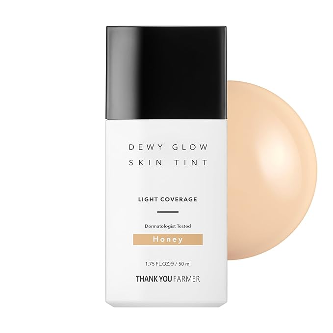THANK YOU FARMER Dewy Glow Skin Tint, Long-Lasting Tinted Moisturizer, Light coverage, Vitamin B3, Niacinamide, Adenosine, Korean Beauty Makeup Dermatologist Tested, Honey, 1.75 fl oz