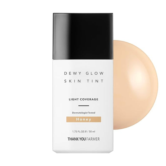 THANK YOU FARMER Dewy Glow Skin Tint, Long-Lasting Tinted Moisturizer, Light coverage, Vitamin B3, Niacinamide, Adenosine, Korean Beauty Makeup Dermatologist Tested, Honey, 1.75 fl oz