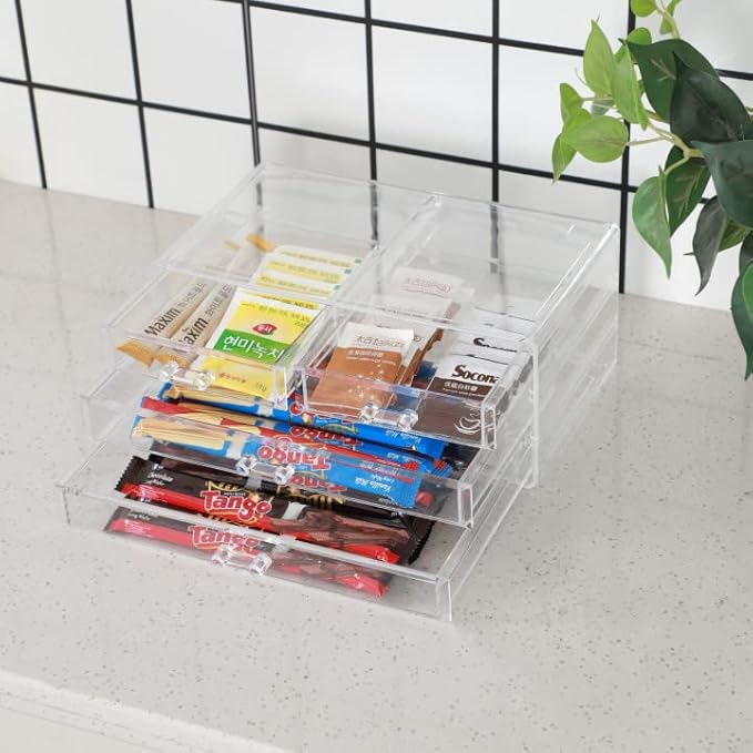 Cq acrylic 2 Pack Clear Stackable Storage Drawers for Vanity,Stackable 6 Drawers Desktop Organizer With Drawers,Cute Desk Storage for Office,Jewelry,Hair Clip,Beauty,Skincare and Make Up Organizers