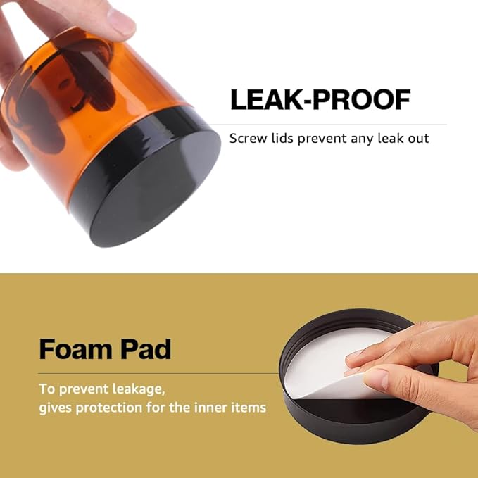 2 oz Plastic Containers with Lids 100pcs Amber Plastic Jars with Lids + 3/5/10 Gram 24pcs Sample Containers Travel Jar– Great for Lip Scrub, Body Butters, Cream, Lotion, Labels & Spatulas