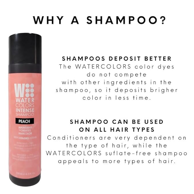 Watercolors by Tressa INTENSE 3-in-1 Color Depositing Shampoo, Semi Permanent Hair Color, Hair Dye Shampoo for Curly, Dry, and Normal Hair, 8 fl oz - PEACH