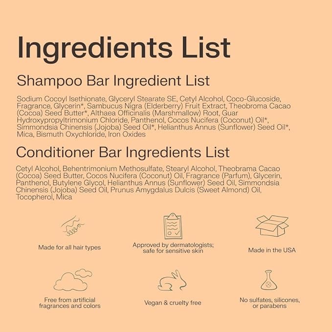 The Earthling Co. Shampoo & Conditioner Bar Set - Promote Hair Growth, Strengthen & Volumize All Types - Paraben & Sulfate Free Formula With Natural Ingredients for Dry Hair (Citrus Sun)