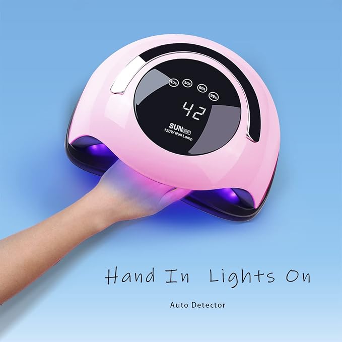 W&H UV LED Nail Lamp, 120W Faster Gel Nail Dryer Professional Curing Lamp for Fingernail and Toenail Nail Gel Polish Machine with 4 Timer Setting Touch Screen (Sun BQ5T) (Pink)