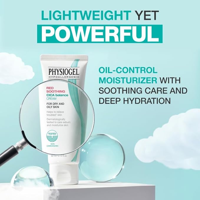 Physiogel Red Soothing CICA Moisturizer Cream, Korean skin care, Soothes Irritation & Redness while Controlling Sebum, Cica, PEA, Niacinamide, Panthenol