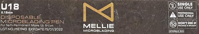 M PACK Of 10 Mellie's Signature Microblading Disposable Pen - U SHAPE .18mm - Sterile - Sharp Blade & Non Slip Grip With Pigment Sponge - 18U Microblading Needles