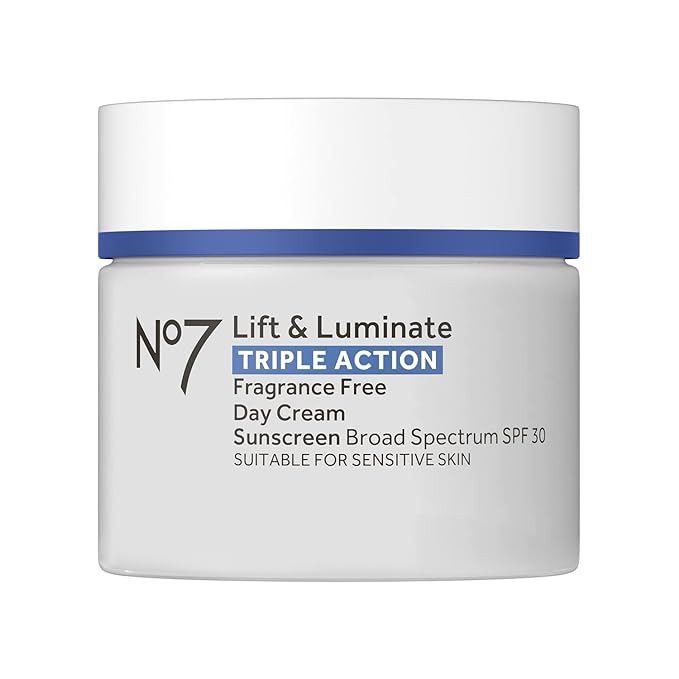 No7 Lift & Luminate Triple Action Face Cream - Fragrance Free Face Moisturizer with SPF 30 - Formulated with Anti Aging Collagen Peptides & Brightening Complex (1.69 Oz)
