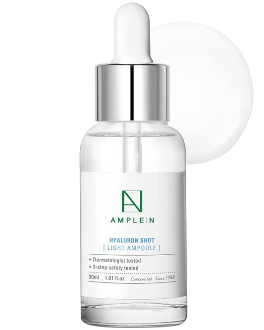AMPLE:N Hyaluron Shot Light Serum - Korean Hyaluronic Acid Moisturizing Serum - Hydrate Oily and Combination Skin and Restore Vitality – Plumping, Refreshing, Anti Aging Ampoule, 1.01 fl.oz.