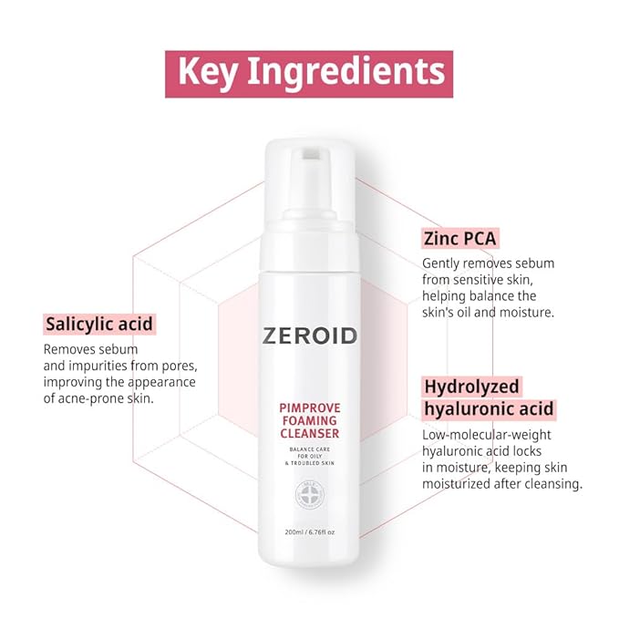 ZEROID | Pimprove Foaming Cleanser | Foam Type Facial Cleanser for Oily and Sensitive Skin | Face Wash for Women and Men | Korean Facial Care Products | Face Wash Skin Care | 6.76 fl oz (200ml)
