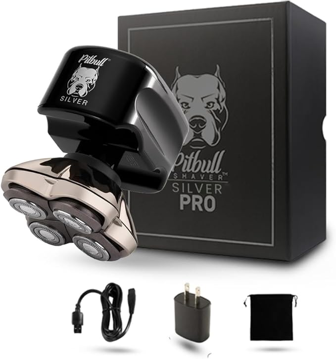 Skull Shaver Pitbull Silver PRO: Electric Head Shaver for Men, Wet & Dry Bald Head Shaver with Ergonomic Design - Perfect Grooming for Men