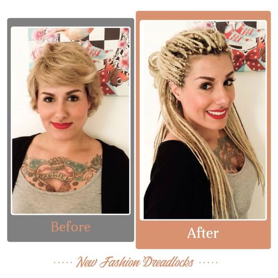 24 In Double Ended Dreadlock Extensions, Brown to Blonde 10 Strands Thin 0.6cm Width Synthetic DE Dreads Extensions, 100% Handmade Dreads Hippie Style Dreadlocks for Woman