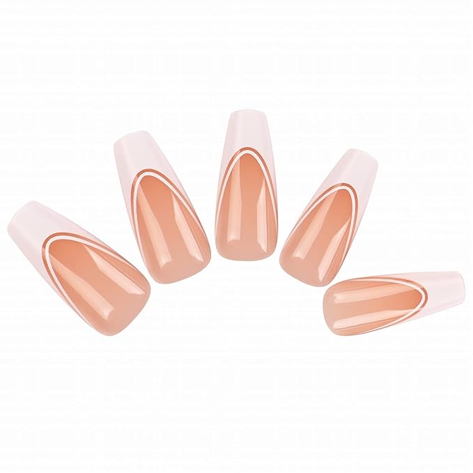 Allkem Soft Gel Nail Tips - Medium Long Double French Ballerina Nail Extensions Kit - 12 Sizes Long Full Cover Nails - Neutrals - Bold (240 Pieces)