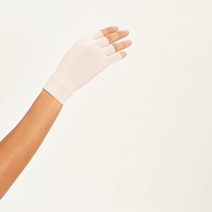 Unisex Fingerless Sun Gloves Anti-Aging Sun Protective UPF 50+ (Light Caram, Small)