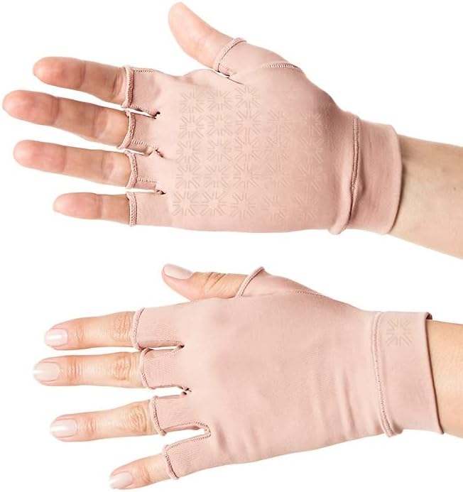 Unisex Fingerless Sun Gloves Anti-Aging Sun Protective UPF 50+ (Light Caram, Medium)