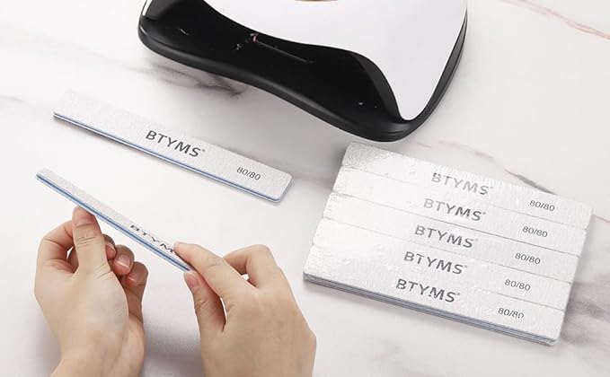 10 Count 80/80 Grit Rectangle Nail Files for Acrylic Nails, Reusable Buffering Files Double Sided Emery Boards for Nails