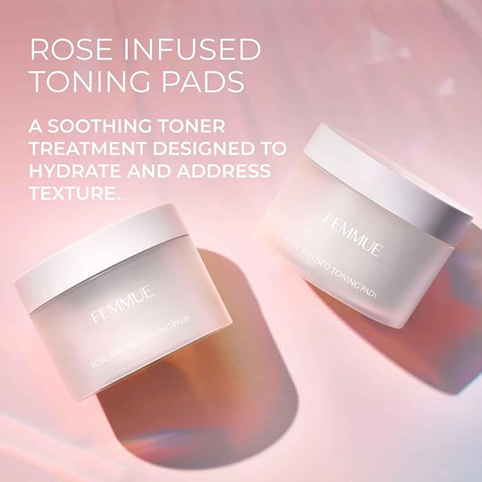 Rose Infused Face Toning Pads (60 Pack) | Daily Exfoliating Toner Cotton Rounds with Rose Water | Korean Skin Care