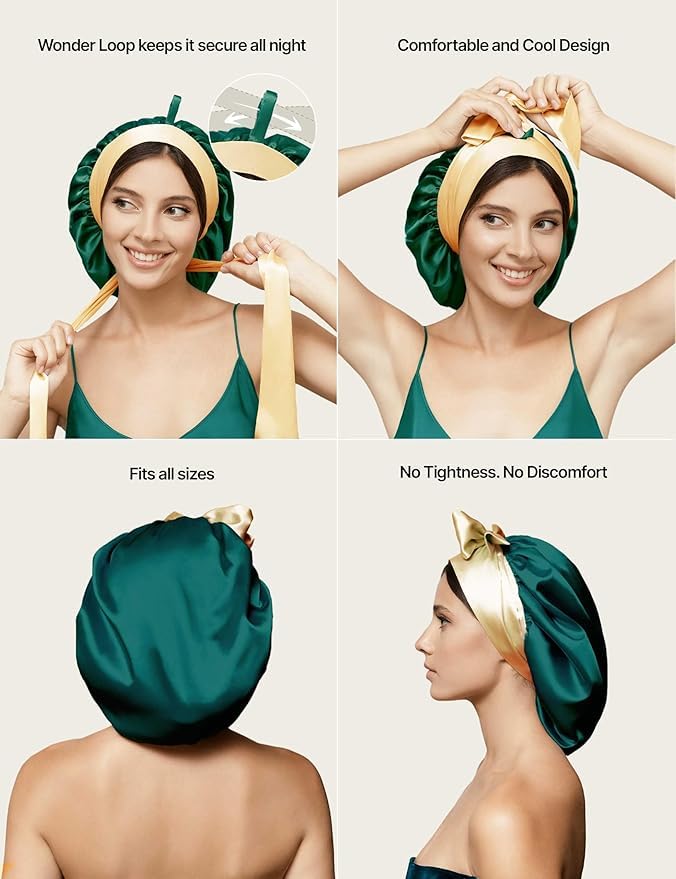 100% Mulberry Silk Bonnet for Sleeping Women with Curly Hair - Short Long Hair Bonnet for Sleeping - Alternative to Double Layer Satin Bonnet with Tie Band - Mothers Day Gifts Hair Wrap for Sleep