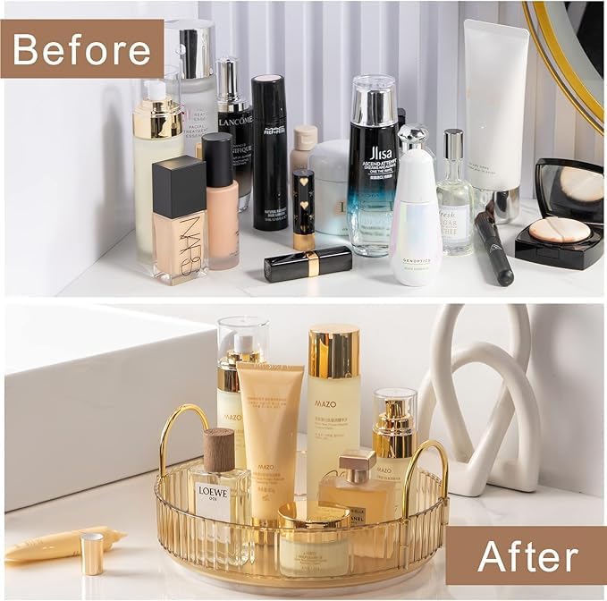 360° Rotating Makeup Organizer, Bathroom Make Up Spinning Holder Rack, Large Capacity Cosmetics Storage Vanity Shelf Countertop, Fits Cosmetics, Perfume, Skincare, Lipsticks(1 Tier, Yellow)