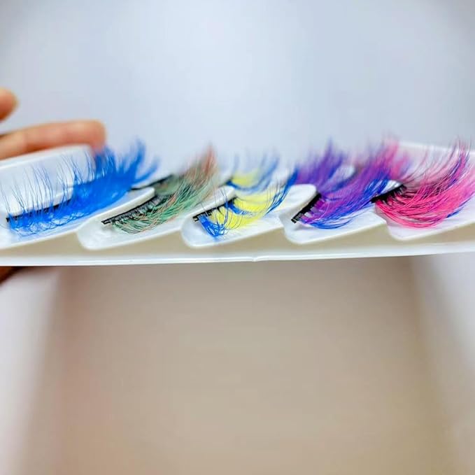 Sunniess Ombre Colored Lashes Silk Protein Fluffy Wispy Volume Fake Lashes for Halloweens Cosplay Party Stage Russian D Curl Lashes with Color Make up Faux Mink False Eyelashes 5 Pairs (5ce-02)